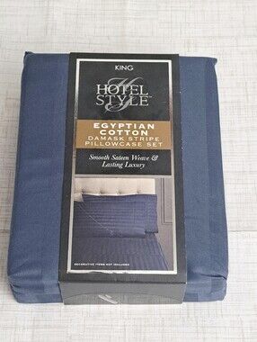 Hotel Style 600 Count King Egyptian Cotton Damask Pillowcase Set - Navy Blue